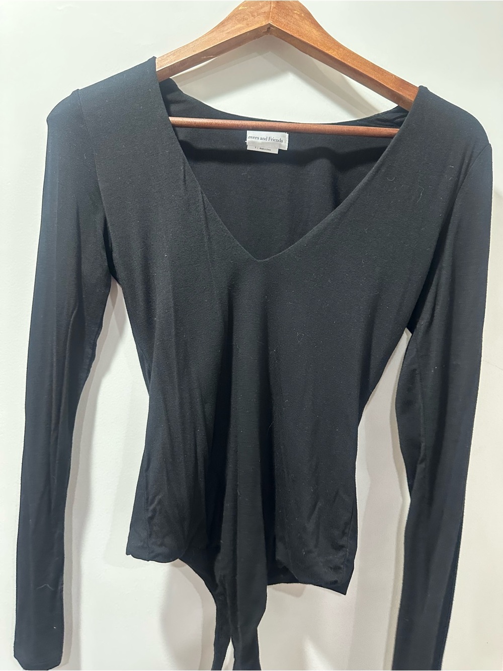 Lovers + Friends Black Deep V-Neck Long Sleeve Bodysuit